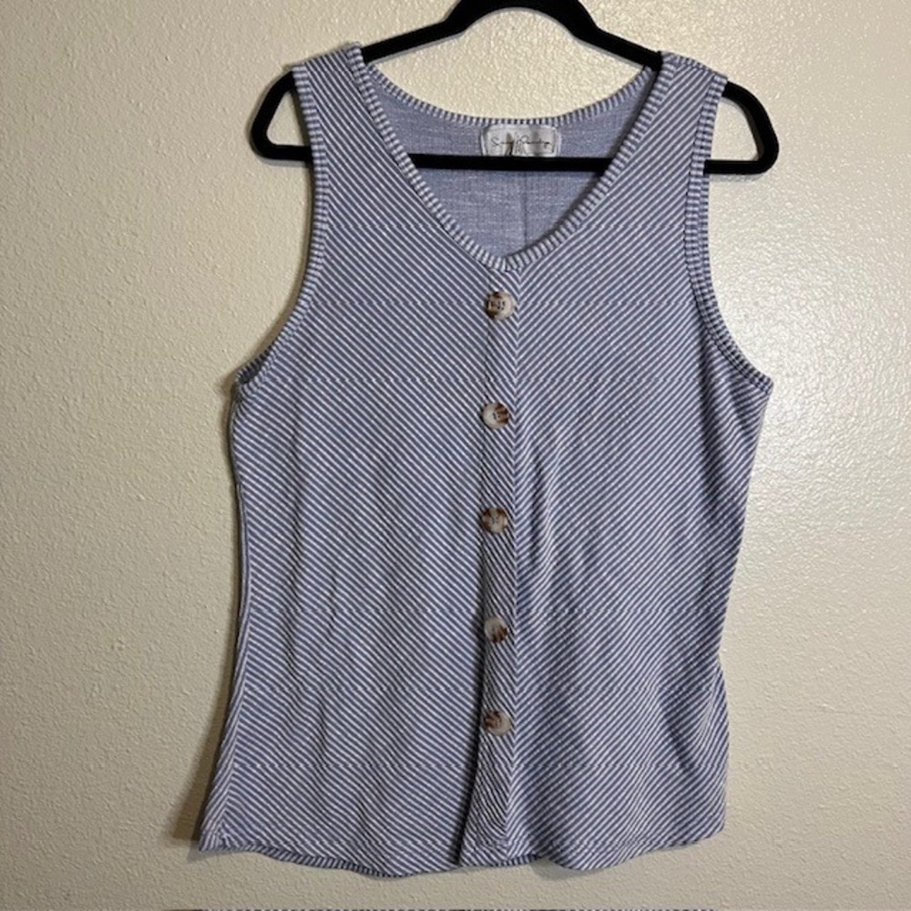 French Laundry 1X Striped V Neck Textured Soft Cami Button Front Top Plus